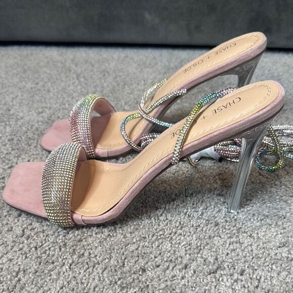 Pink Chase & Chloe Gia Rhinestone Strappy Open Toe Stiletto High Heel Size 9 NEW - Picture 10 of 11